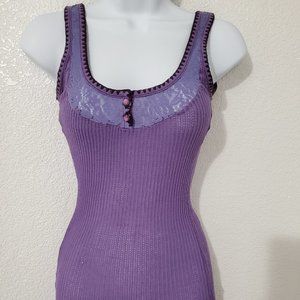 Free People Women's Purple Tank with Lace Embellishment Size Small Vintage Tag
